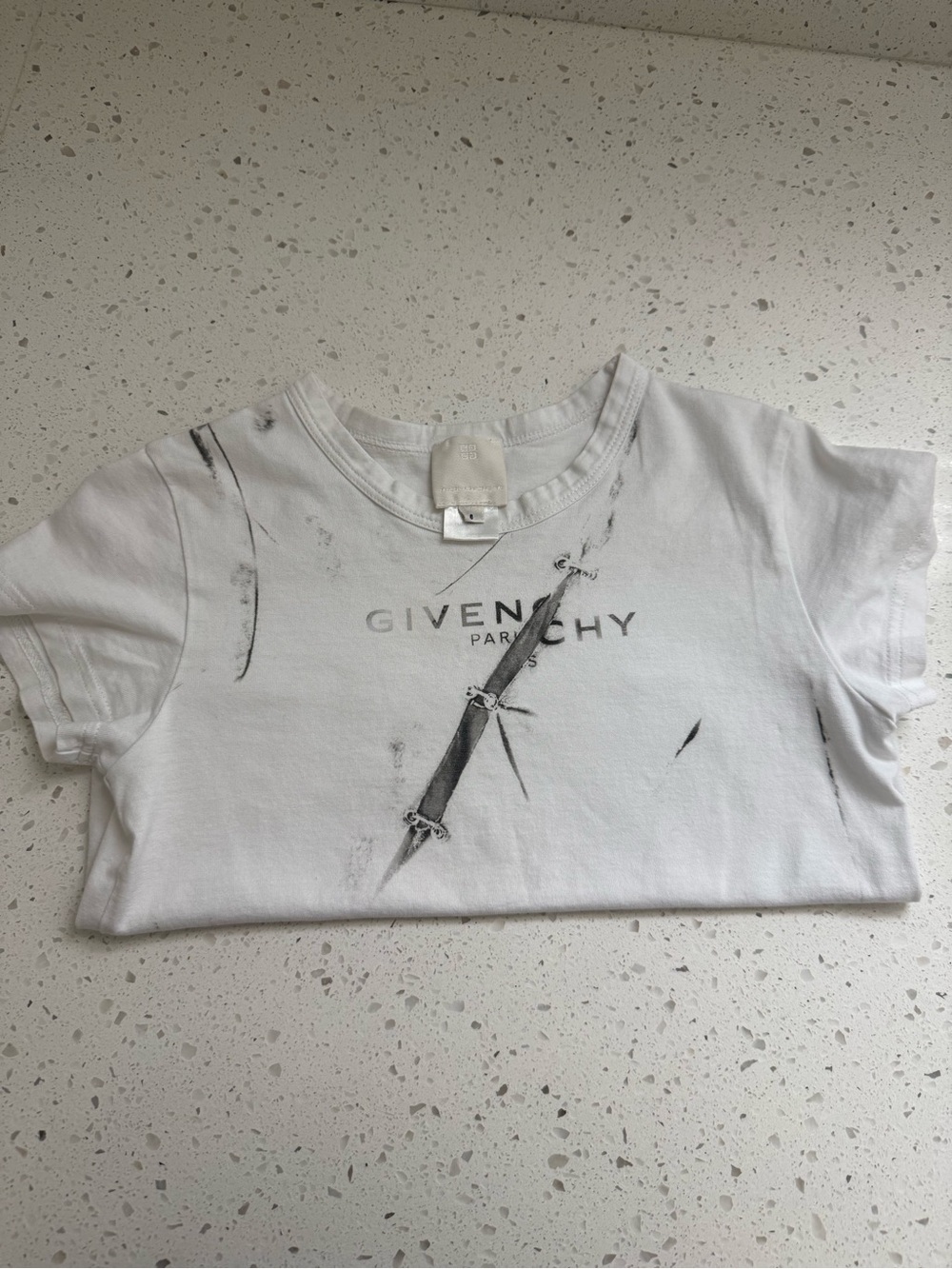 Givenchy White Logo Tee with Distressed Graphic